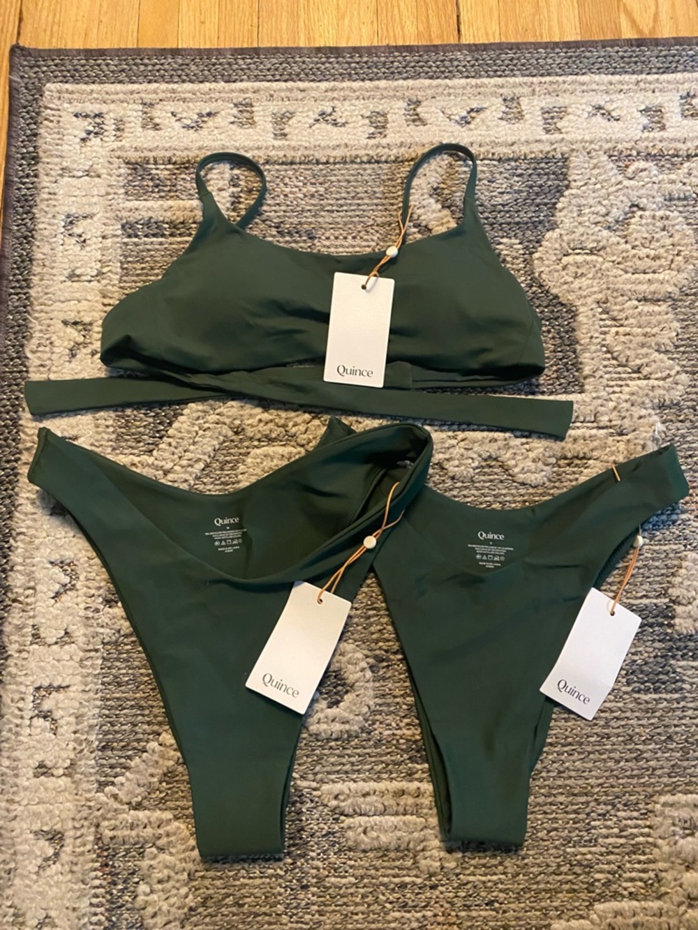Quince Women's Forest Green Bikini Top with Two Bottom Options